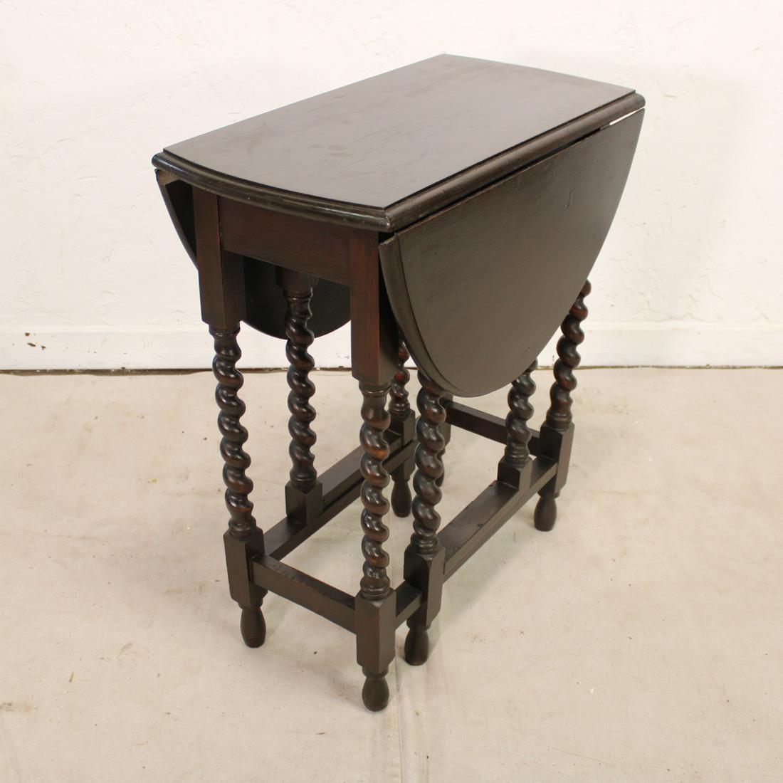 Drop Leaf Barley Twist Table from England #3: British Oak Gateleg Table - 29 tall x 24 wide x 14 deep