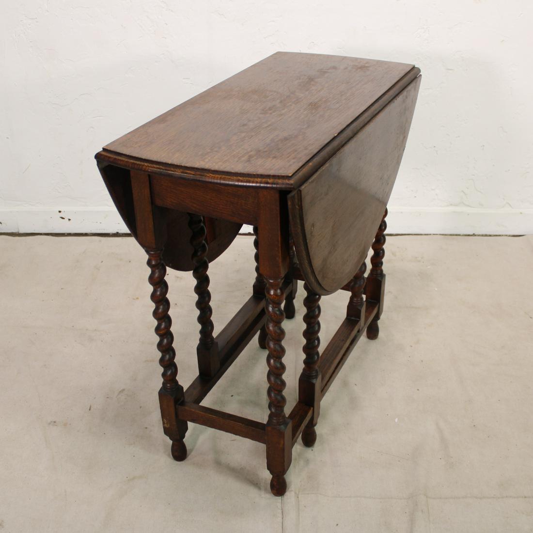 Drop Leaf Barley Twist Table from England #4: British Oak Gateleg Table - 29 tall x 30 wide x 15 deep
