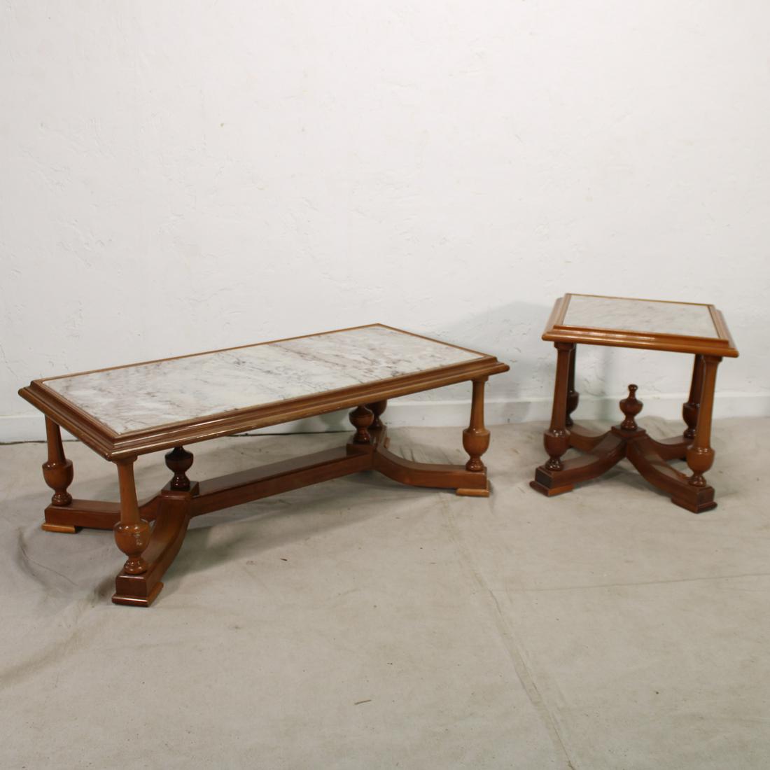 Coffee Table & Side Table with White Marble Top: Coffee Table & Side Table with White Marble Top from Europe - coffee table -16 tall x 45 x 22. Side Table is 20 in tall x 20 x 20