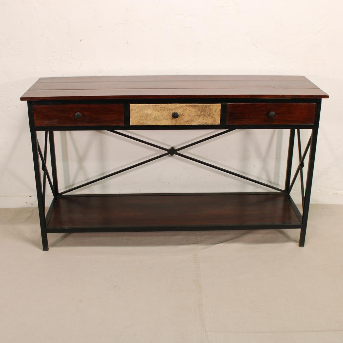 Metal Console With Wood Top: Metal Console With Wood Top & Hide Drawer Front - 33 tall x 56 wide x 17 deep