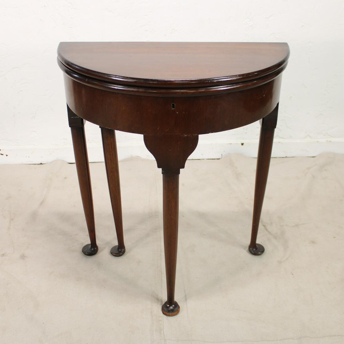 Flip Top Demi Lune Console on Tall Queen Anne Legs: Flip Top Half Moon Table on Tall Queen Anne Legs, 32 tall x 27 x 14