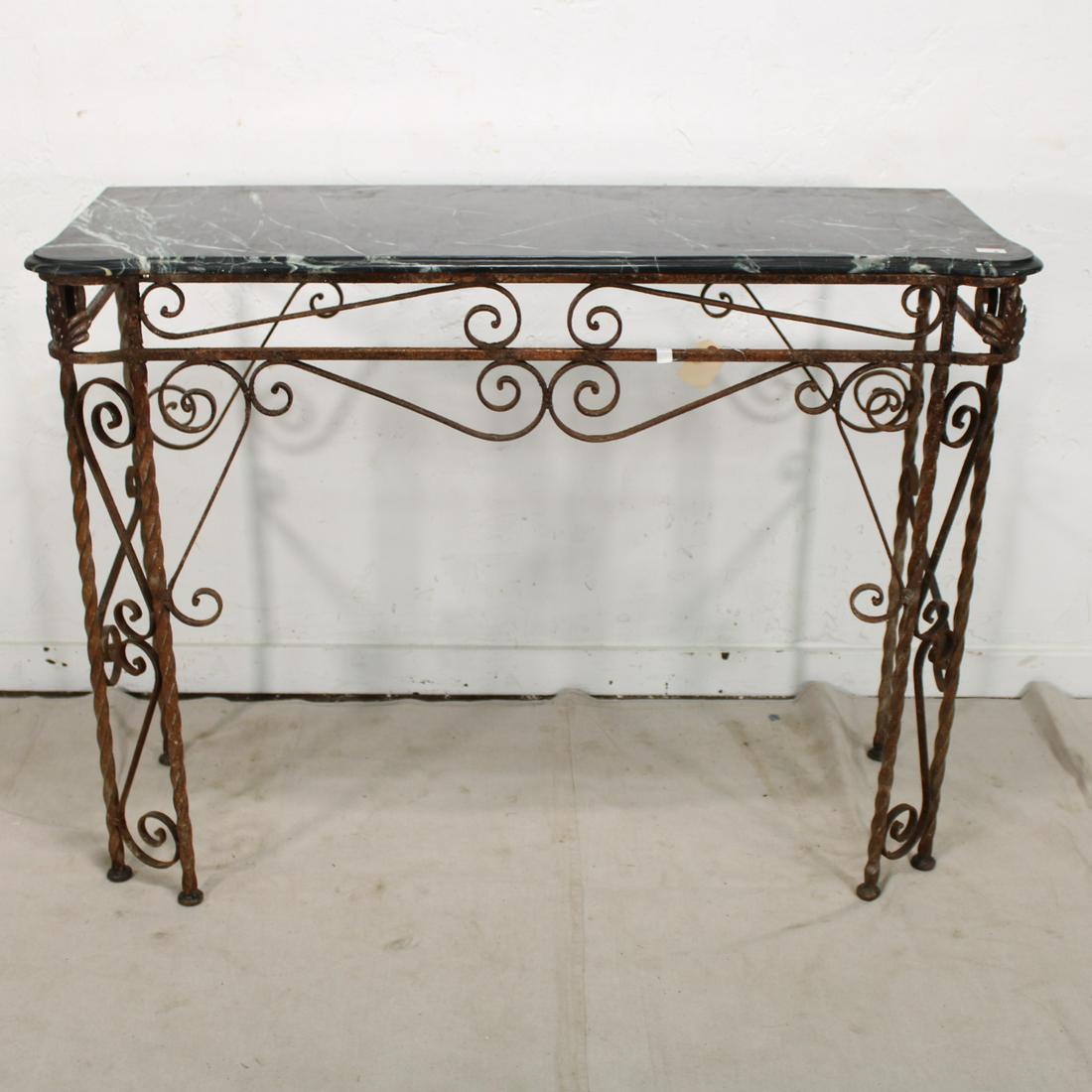Iron Console with Green Marble Top: Iron Console with Green Marble Top - 37 tall x 49 wide x 18