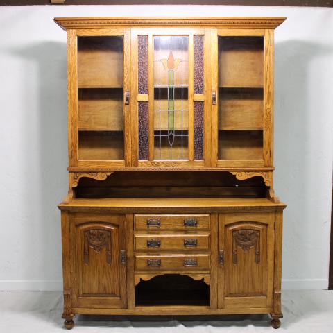 Edwardian Oak Dresser with Leaded Glass (1 of 5)