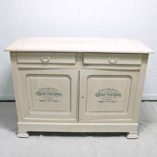 Painted French Server: Painted Oak French server with two drawers over two doors. New stenciling on front of doors