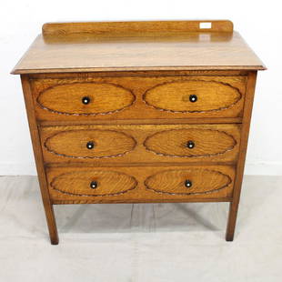 British Oak Chest with Asian Motif: British Oak Chest with Asian Motif 37 tall x 37 wide x 20 deep - matches lot 52 , 51 & 54.