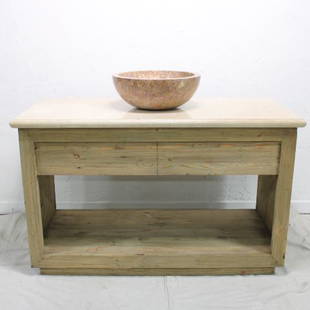 Granite/Marble sink cabinet: new item, Bathroom Vanity cabinet with marble bowl, pre drilled with three holes, in a natural wood finish, part or the costal collection