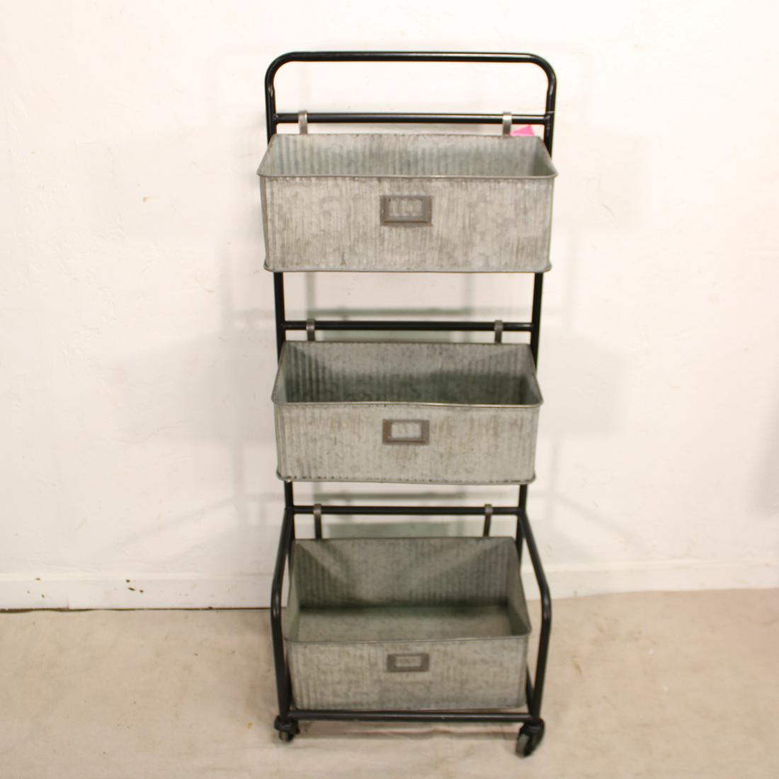Rolling Metal Rack with Three  Removable Bins (1 of 3)