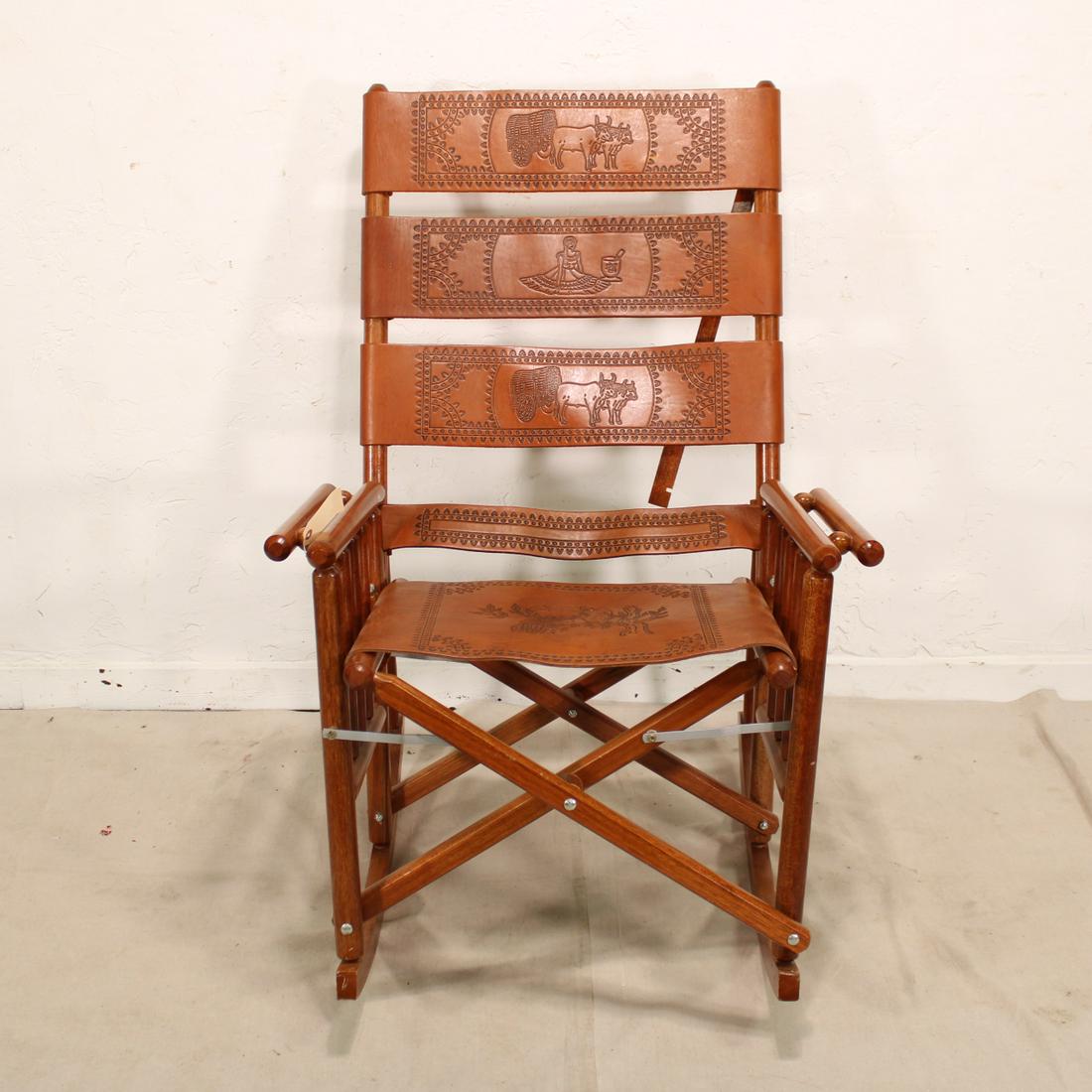 Ranch Style Rocking Chair with Tooled Leather (1 of 5)