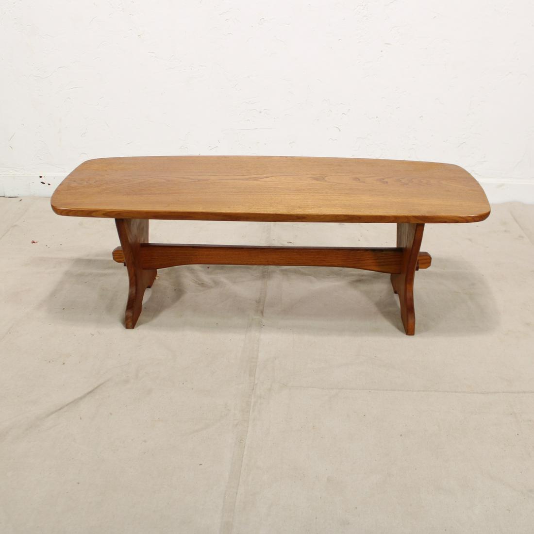 Oval Wood Coffee Table with Stretcher Base (1 of 3)