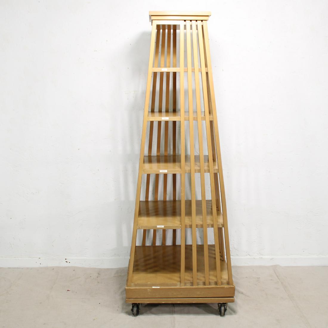 Rolling Triangular T Shirt Display Shelf: Rolling Triangular T-Shirt Rack - 78 tall x 29 x 29
