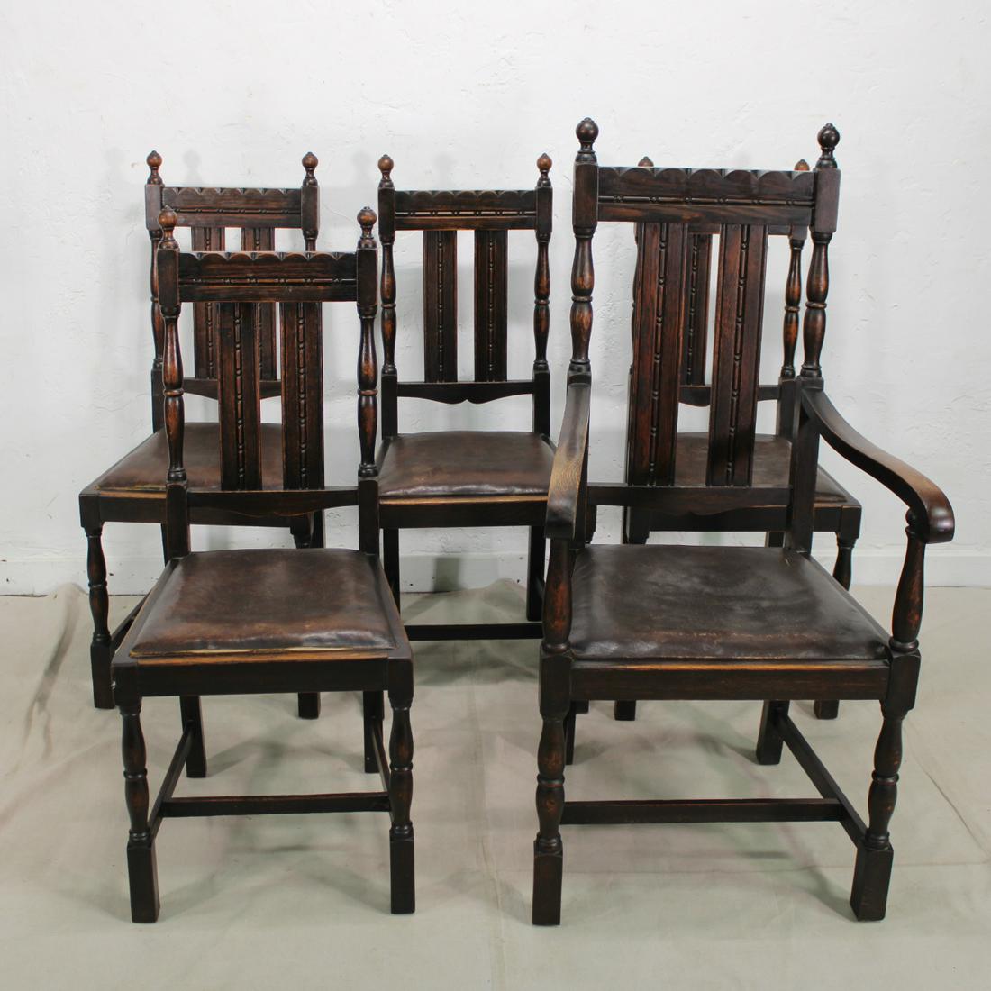 Set of Five Carved Dining Chairs: Set of Five Carved Dining Chairs - side chairs are 41 tall x 18 x 18 & the armchair is 47 tall x 24 x 23