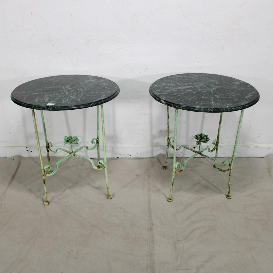 Pair of Round Metal Side Table with Green Marble Tops (1 of 5)