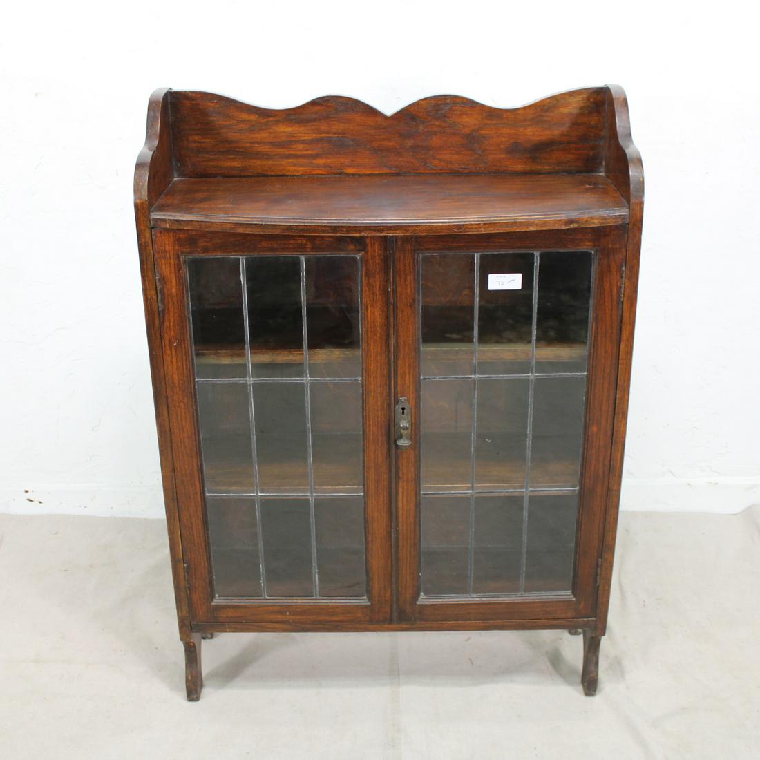 Small Double Door Leaded Glass Bookcase (1 of 3)