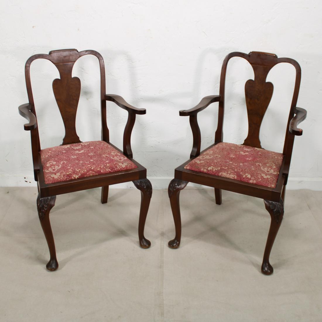 Pair of Walnut Armchairs with Queen Anne Legs (1 of 4)