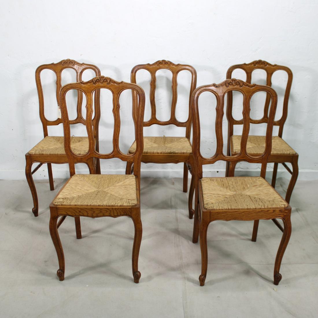 Set of 5 oak Country French Rush Seat Chairs (1 of 5)
