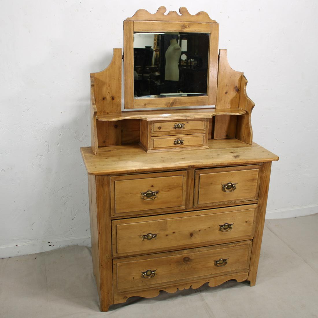 English Pine Dressing Chest, Beveled Mirror (1 of 6)