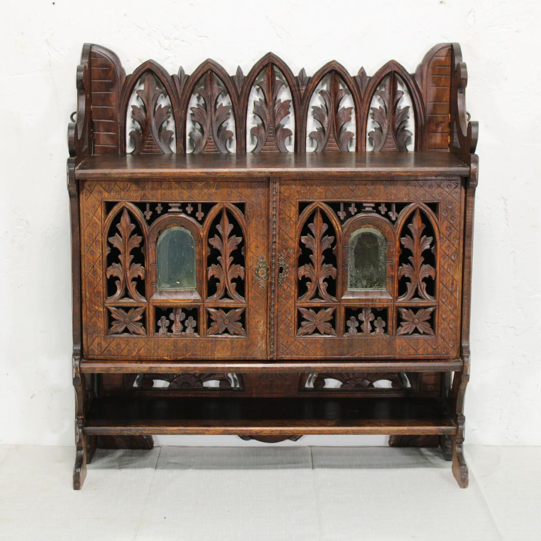 Carved Hanging Wall Cabinet in Oak From France (1 of 5)