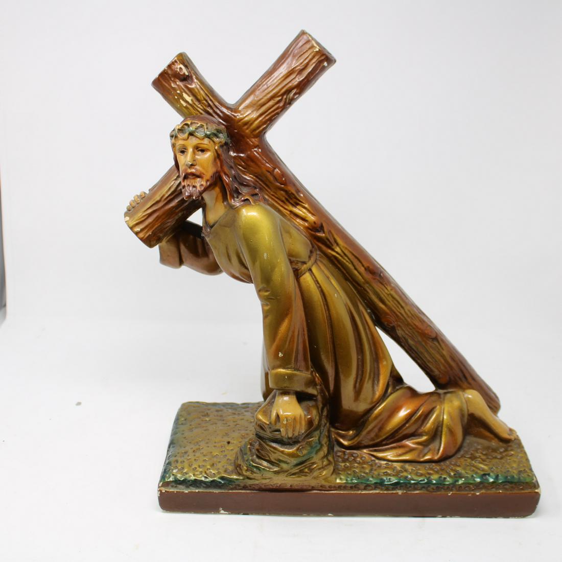 Plaster Figure of Jesus Carrying a Cross (1 of 4)