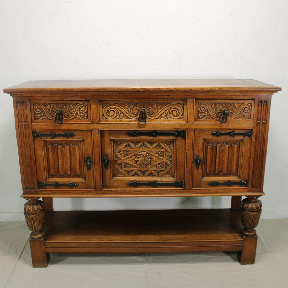 Carved Oak French Sideboard with Linen Fold Doors (1 of 6)