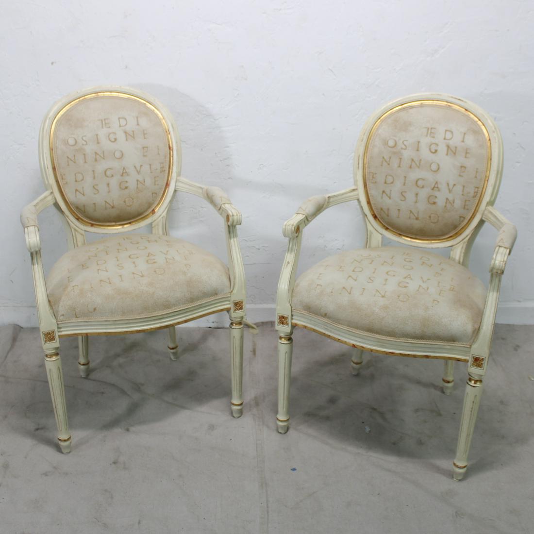 Pair of White Painted French Arm Chairs with Gold (1 of 5)