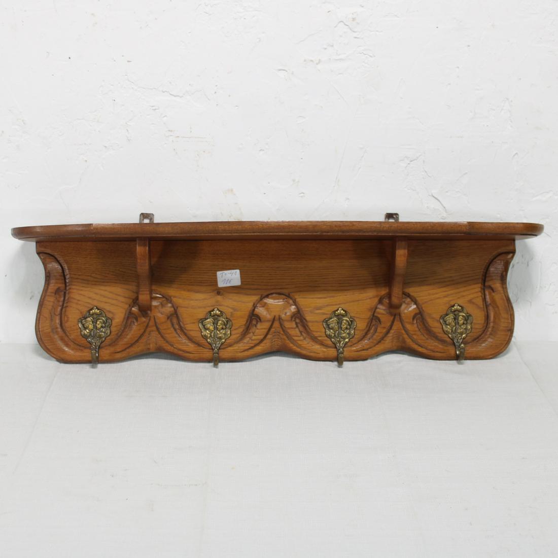 Oak Wall Shelf with Hooks (1 of 3)