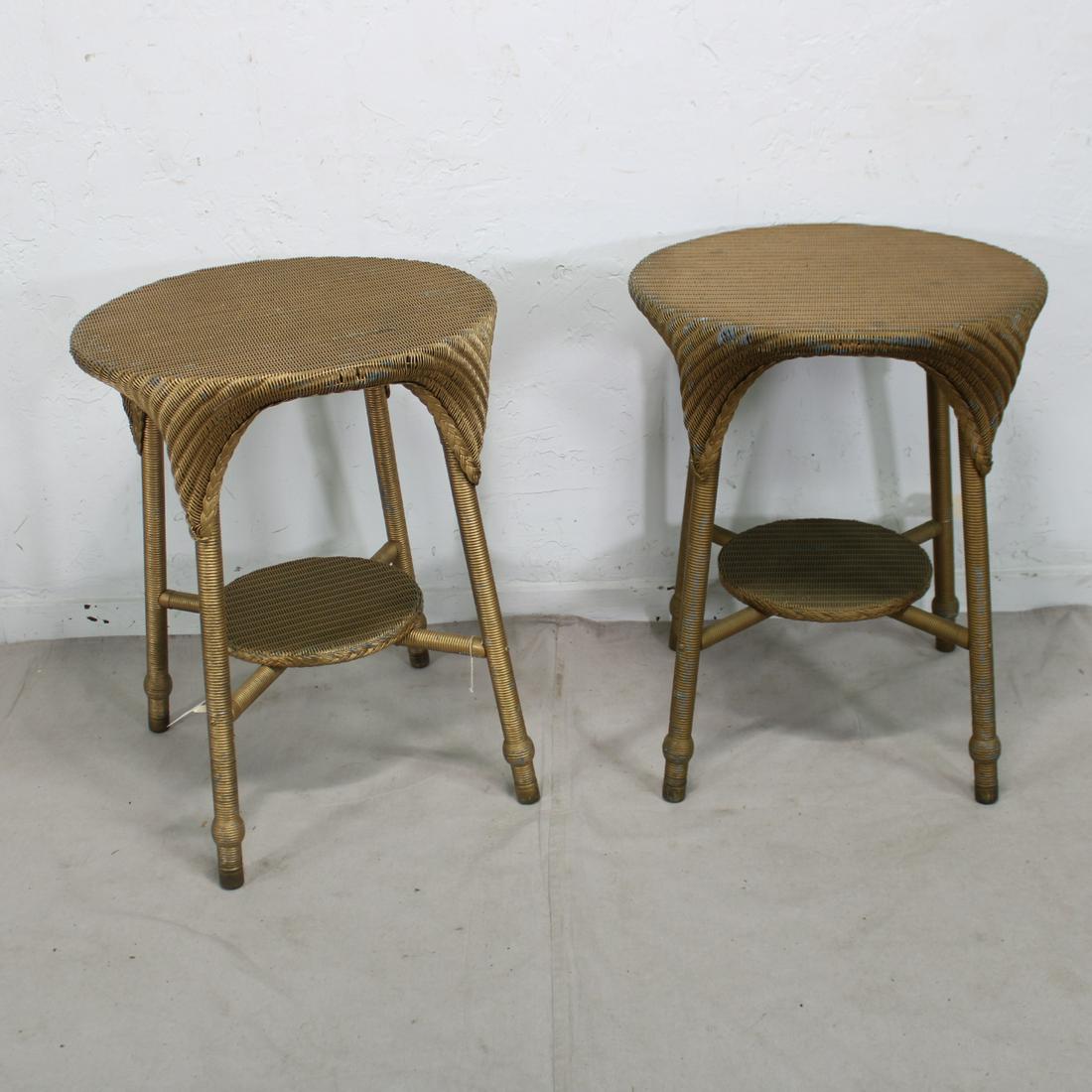 Two Round Gold Painted Wicker Tables (1 of 3)