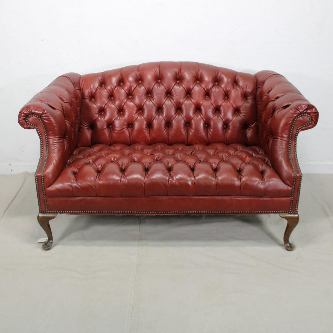 Red Button Tufted leather Sofa (1 of 7)
