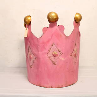 Large Pink Metal Crown With Gold Accents: Large Pink Metal Crown With Gold Accents - 27 tall x 25 in round