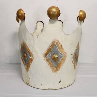 Large White Metal Crown With Gold Accents: Large White Metal Crown With Gold Accents - 26 tall x 25 in round