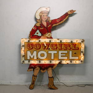 Large "Cowgirl Motel" Flashing Sign