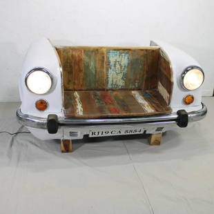 Double Sided Light Up Car Bench with Reclaimed Wood: Double Sided Light Up Car Bench with Reclaimed Wood Seats - 34 in tall x 60 in wide x 46 deep