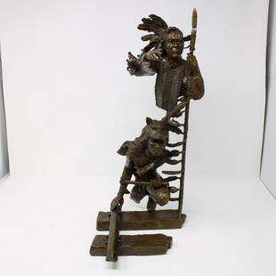 Bronze Figure - Two Indians: Bronze Figure - Two Indians 19 in tall x 15 x 9