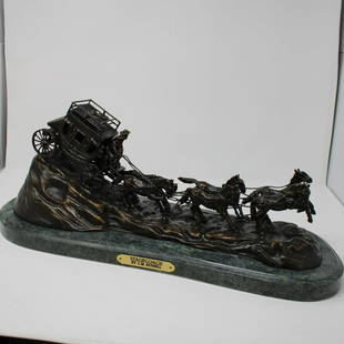 Bronze Figure - Stagecoach signed " C. M. Russell: Bronze Figure - Stagecoach signed " C. M. Russell - 23 tall x 11 x 24