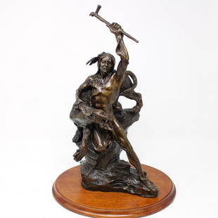 Bronze Figure - Indian - Franklin Mint: Bronze Figure - Indian - Franklin Mint - 19 in tall x 13 x 10