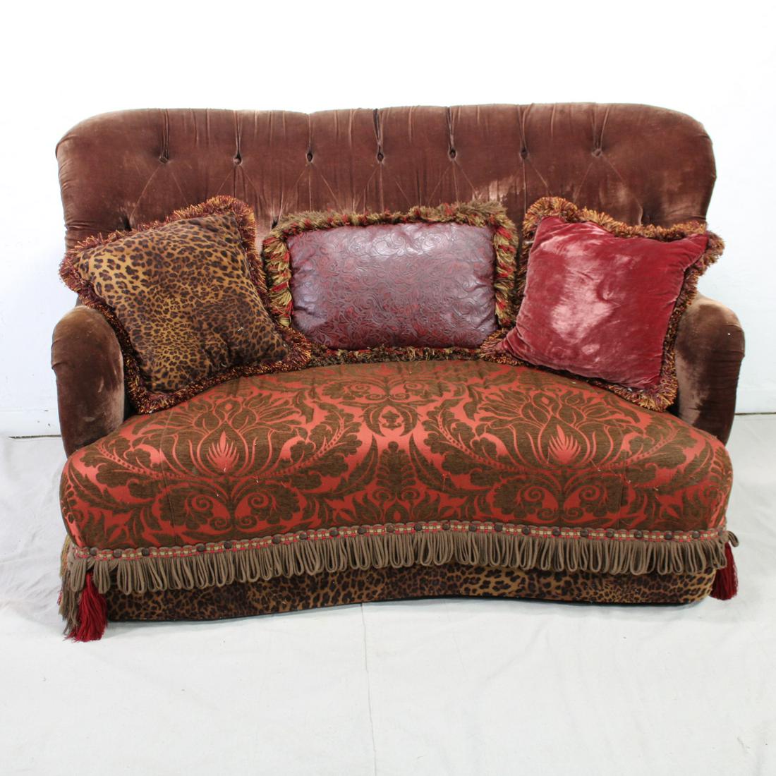 Button Tufted Settee with Red Paisley Seats (1 of 5)