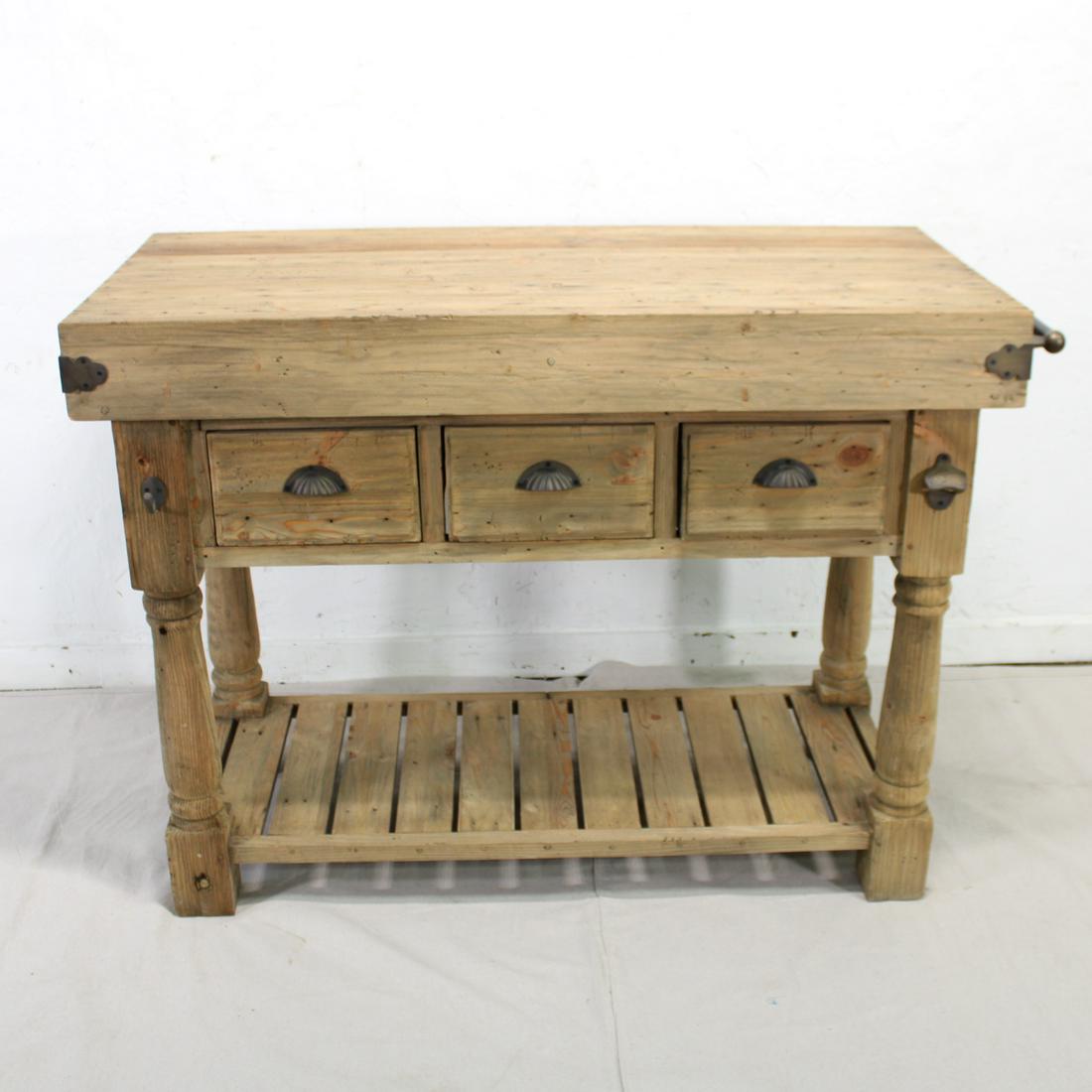 Farmhouse Triple Drawer Kitchen Island with Natural (1 of 4)
