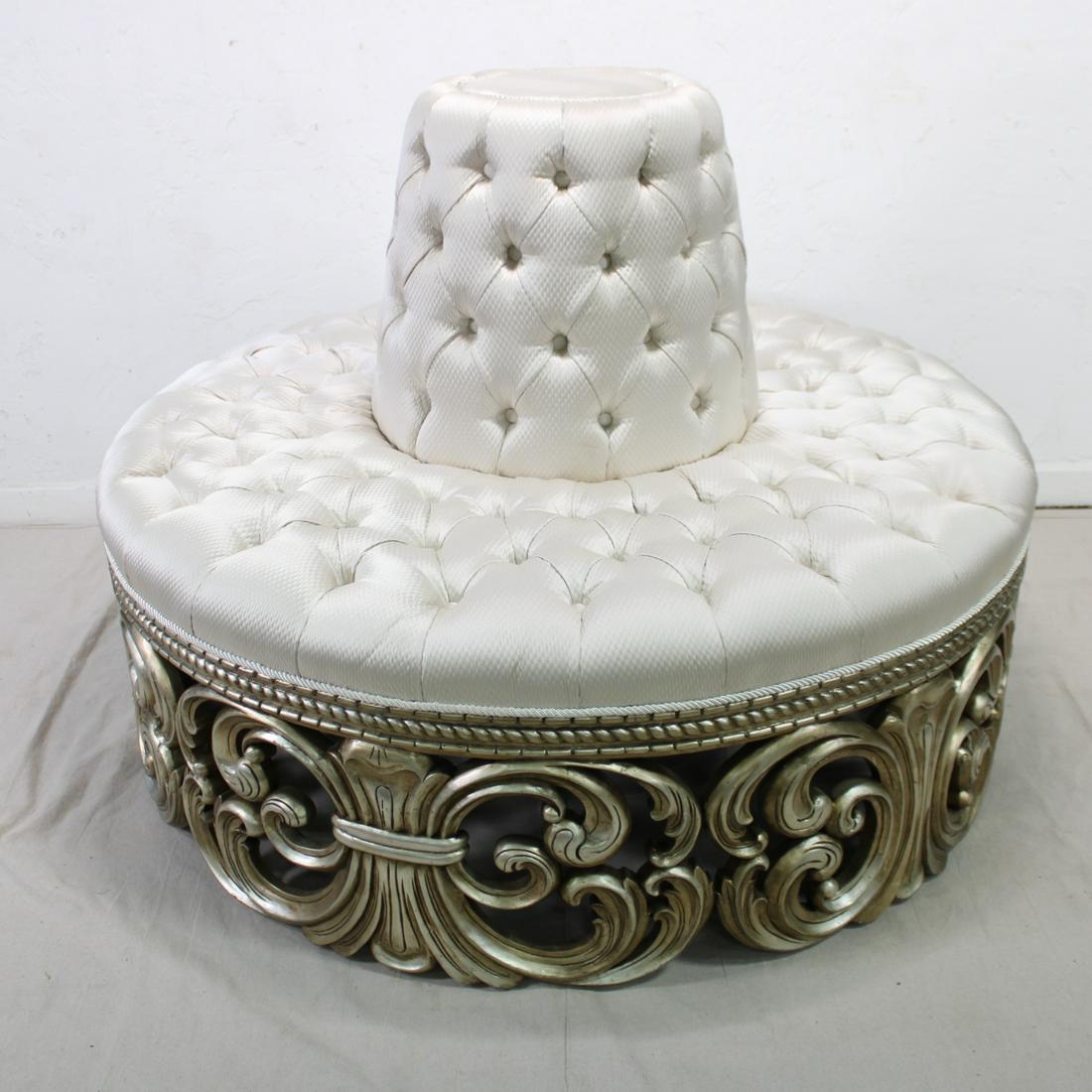 Circular Rococo Button Tufted Settee in "Platina" (1 of 3)