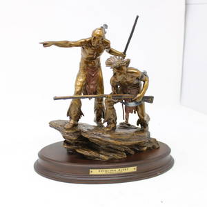 Bronze on Wood Base - 2 Indians - Intruder Alert!