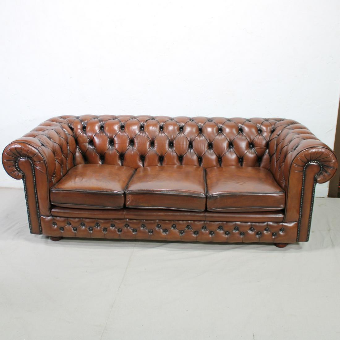 Vintage Brown Leather Chesterfield Sofa - Three Seater (1 of 4)