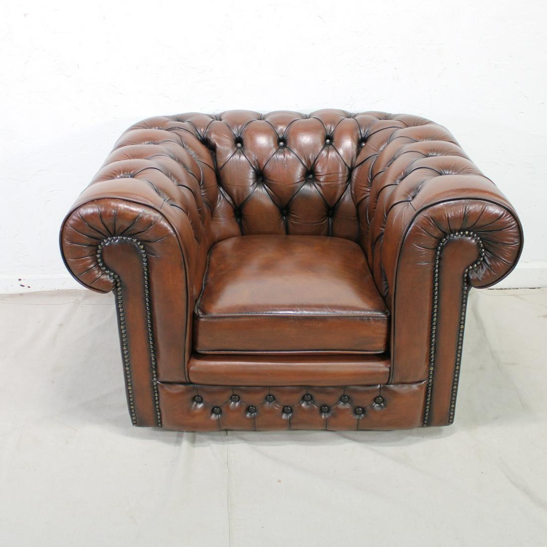 Vintage Brown Leather Chesterfield Club Chair (1 of 4)