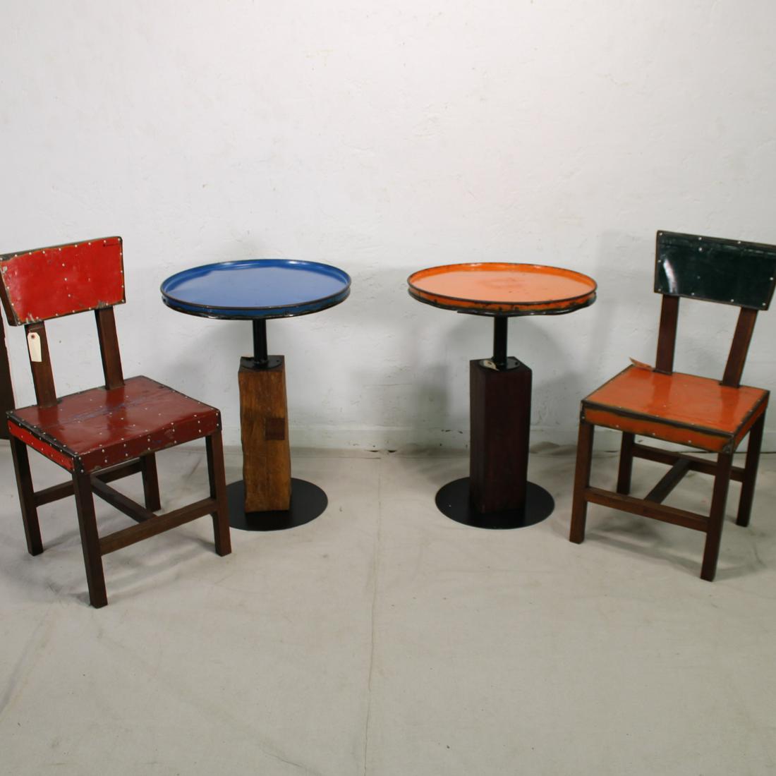 Two Industrial Metal & Wood Table + Two Matching Chairs (1 of 3)