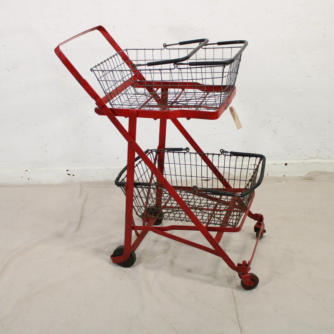 Two Tier Shopping Trolly - Casper Wire Works Shiner, TX: Vintage Two Tier Shopping Trolly - Casper Wire Works Shiner, TX - 36 tall 26 x 16