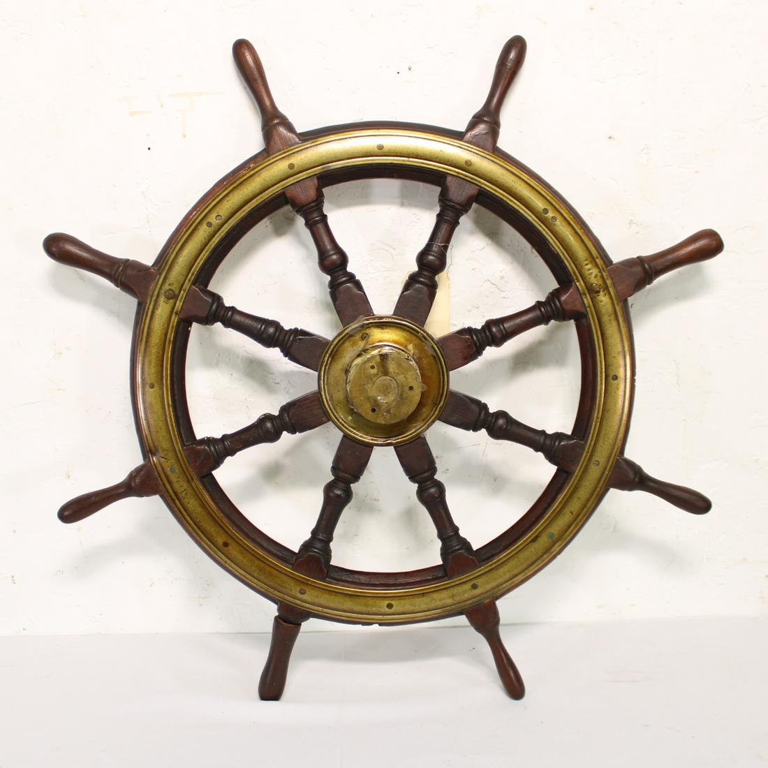 Vintage Wooden Ships Wheel With Brass (1 of 5)