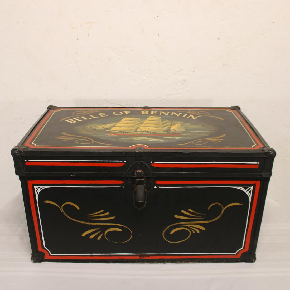 Vintage Wooden Box, Painted in a Nautical Motif (1 of 4)