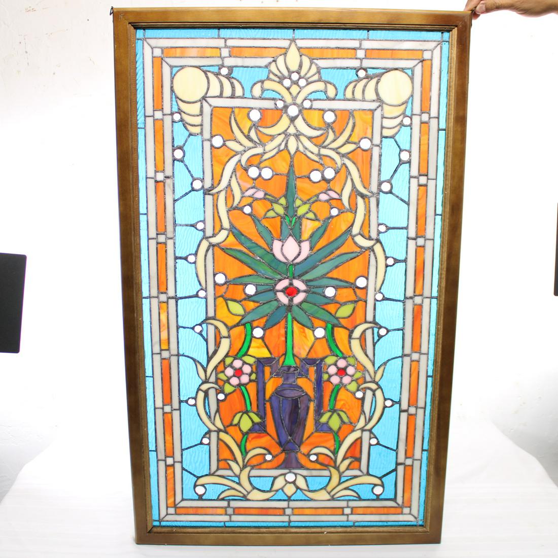 Framed Stained Glass Window - Vase & Flowers (1 of 3)