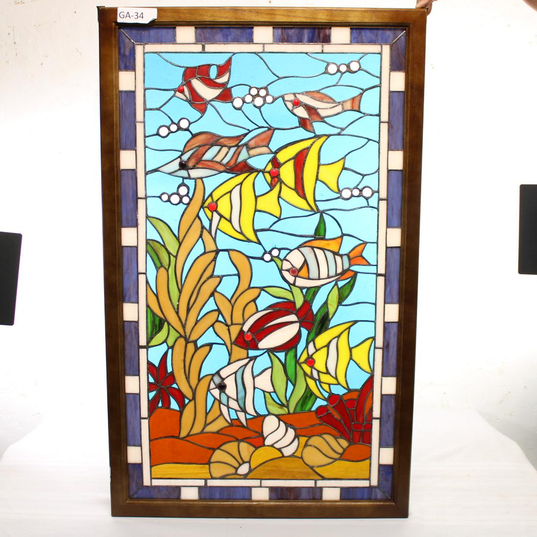 Framed Stained Glass Window with Fish (1 of 3)
