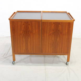 Danish Modern Expandable Teak Bar Cart by Niels Jensen: Danish Modern Expandable Teak Cocktail Cart by Niels Erik Glasdam Jensen for Vantinge MÃ¸belindustri - Closed 36 in tall x 20 x 30