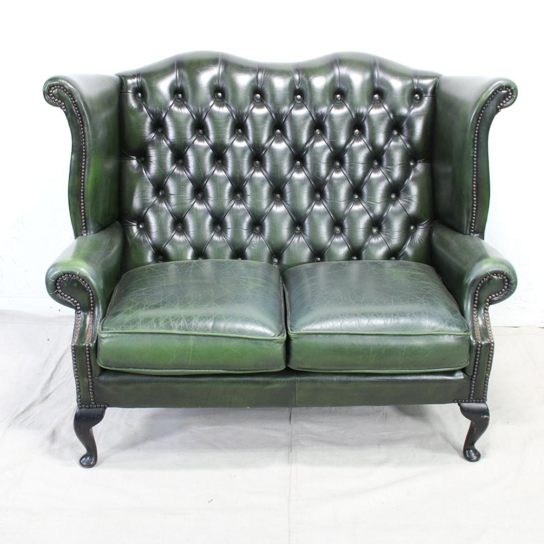 Green Leather High back Chesterfield sofa (1 of 7)
