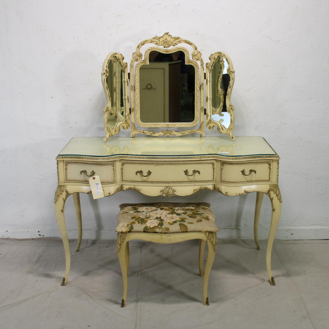 Vintage White Painted Dressing Table & Stool From (1 of 8)