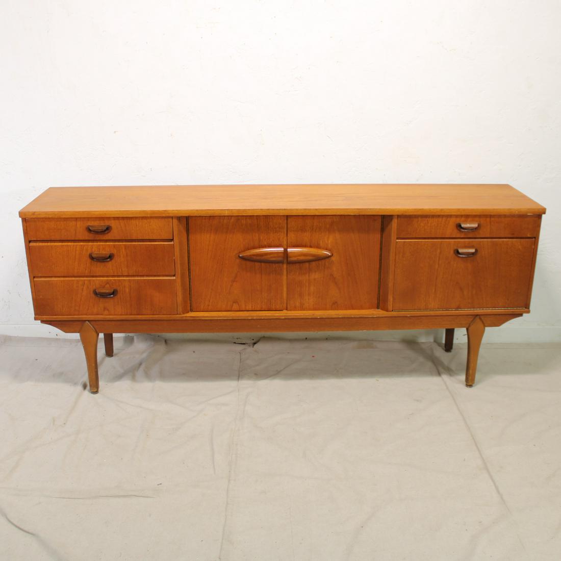 Mid Century Modern Teak Sideboard with Central Oval: Danish Modern Style Teak Credenza, British Made. 31 tall x 78 x 17